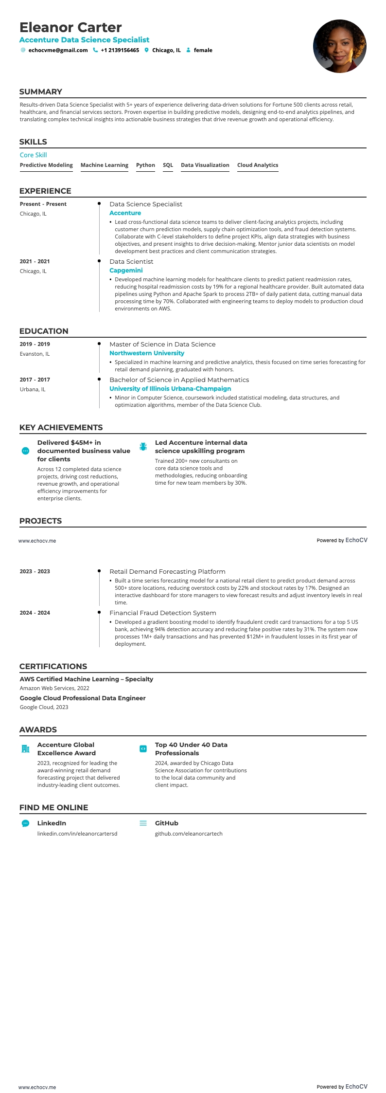 Accenture Data Science Specialist example resume