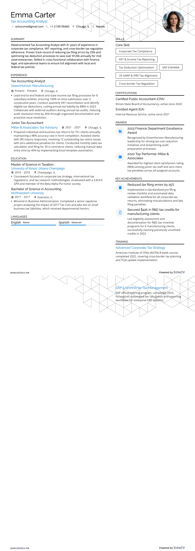 Analyste en comptabilité fiscale example resume