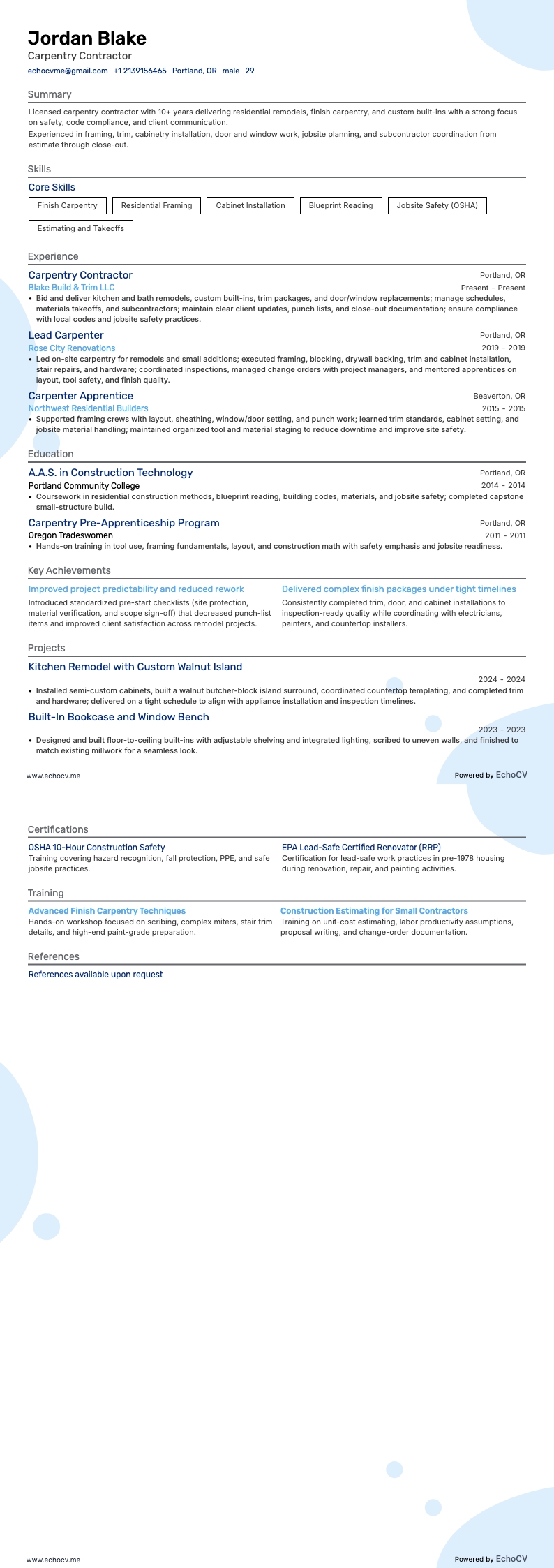 承包商 resume example