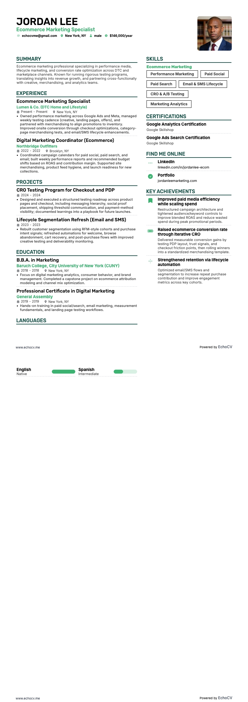 E-commercemarketing example resume