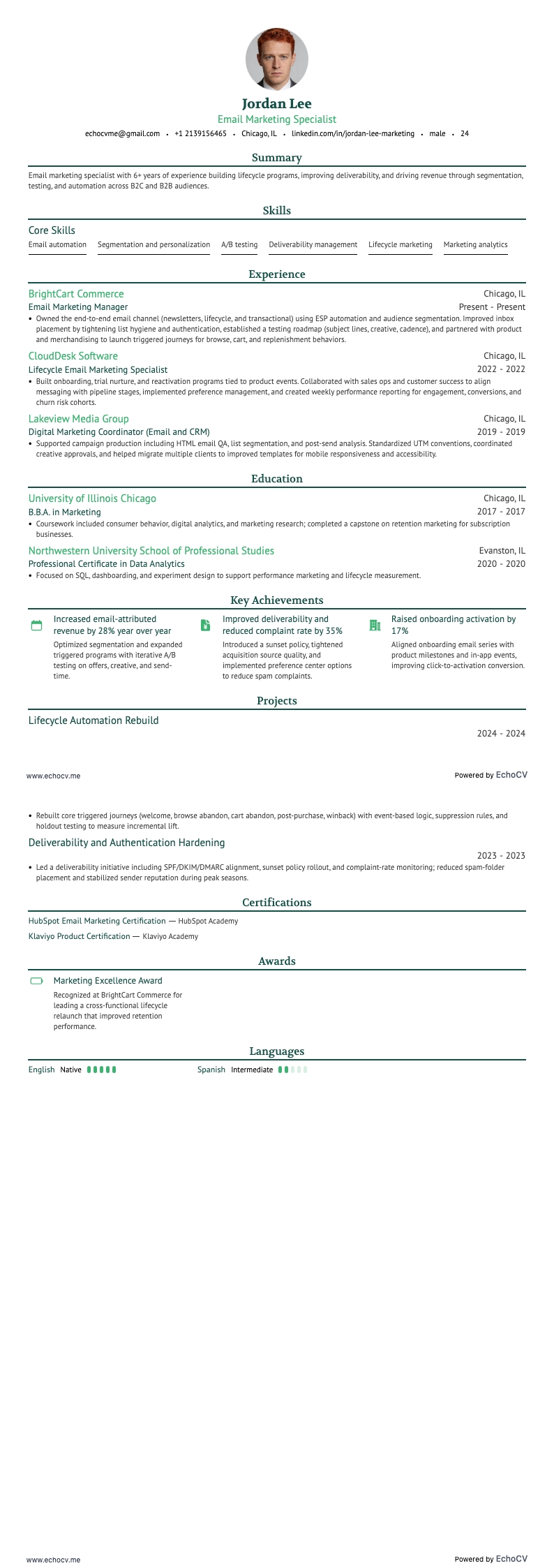E-mailmarketing example resume