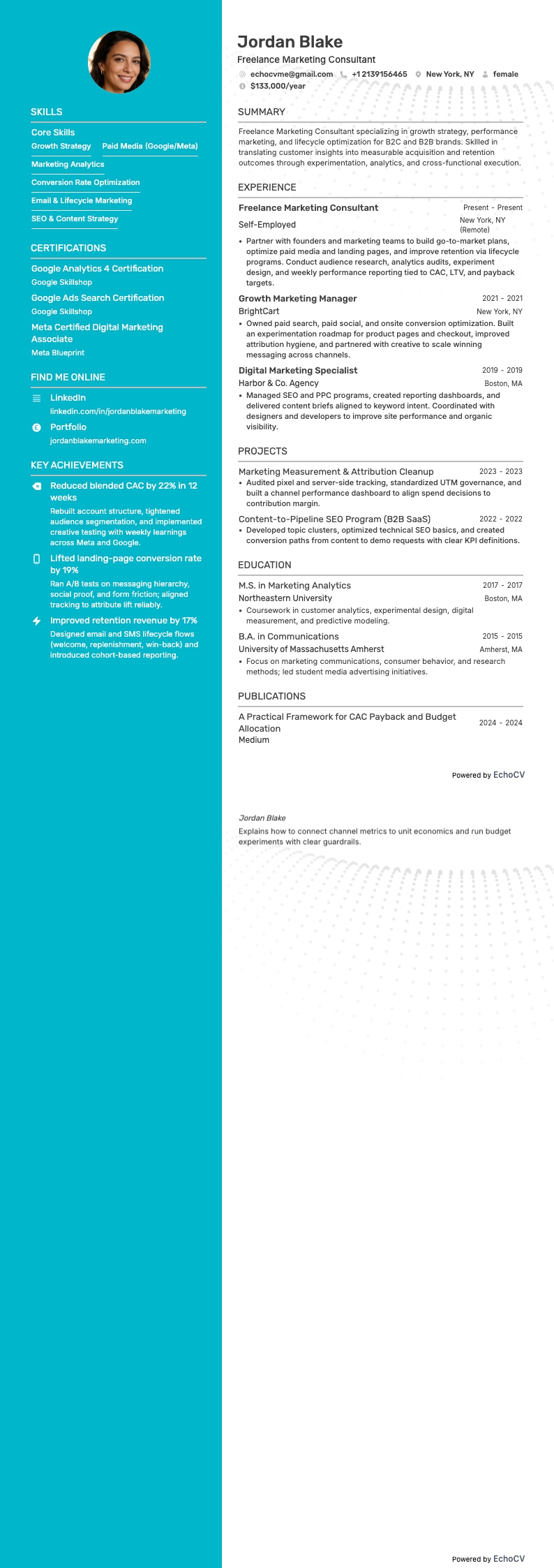 Freelance marketingconsultant example resume