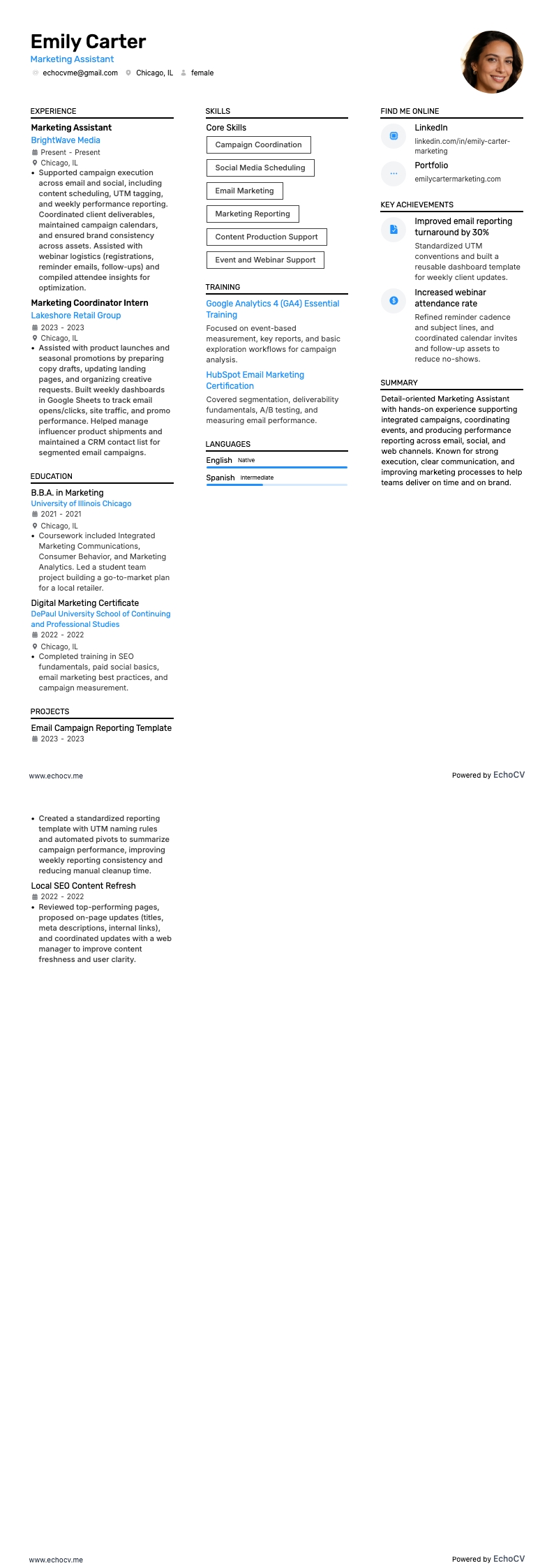 Marketingassistent example resume