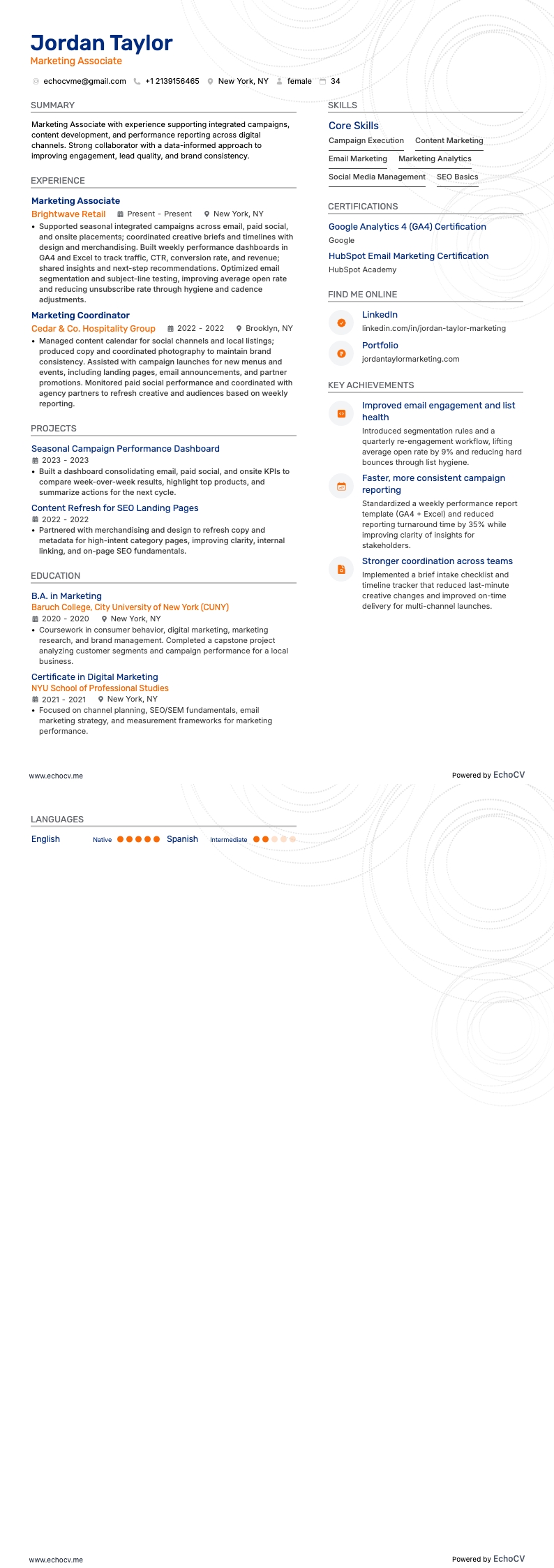 Marknadsföring resume example