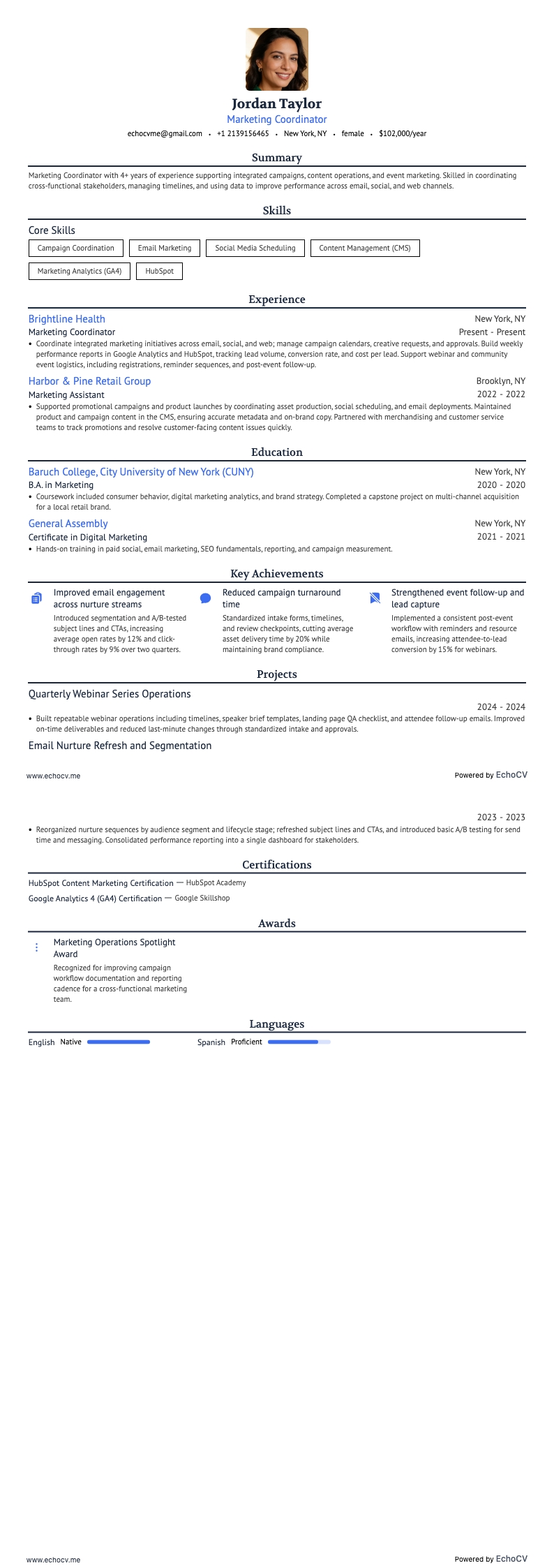 Marketingcoördinator example resume