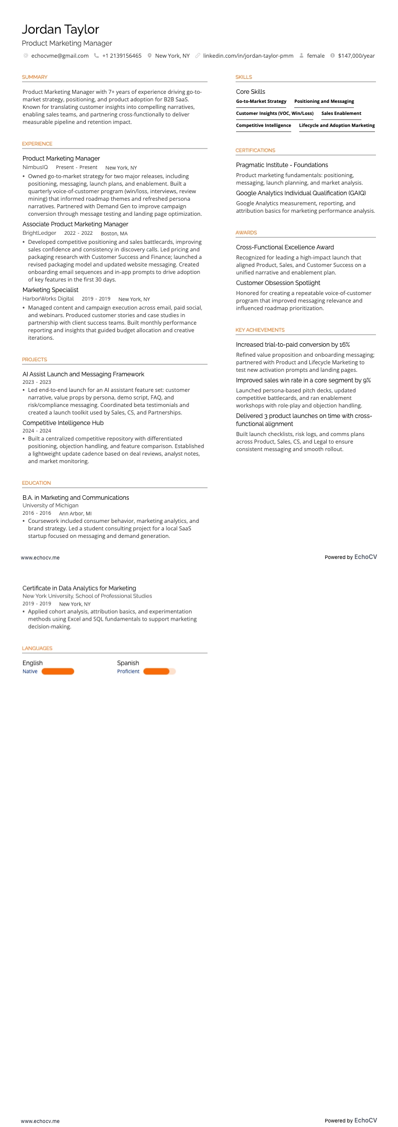 Productmarketingmanager example resume