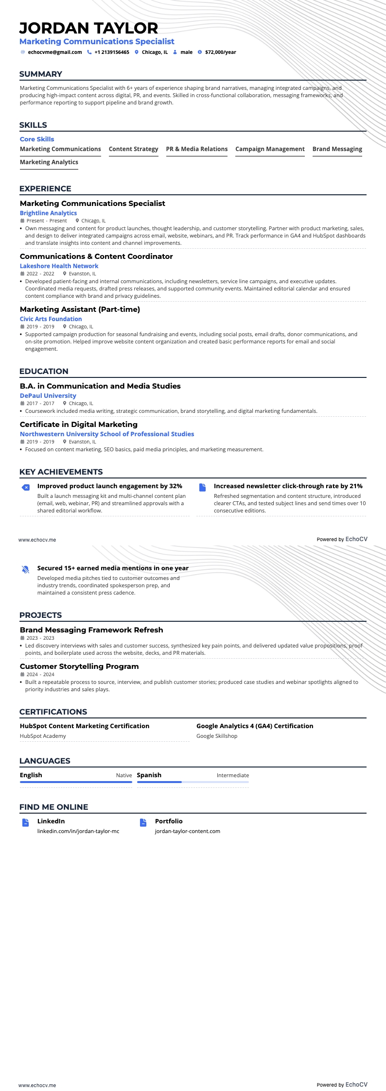 Specialist marketingcommunicatie example resume