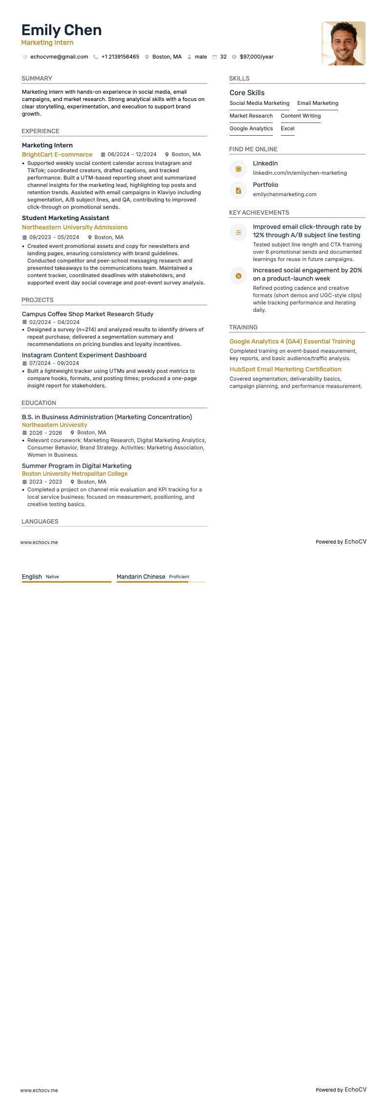 Marketingstagiair example resume