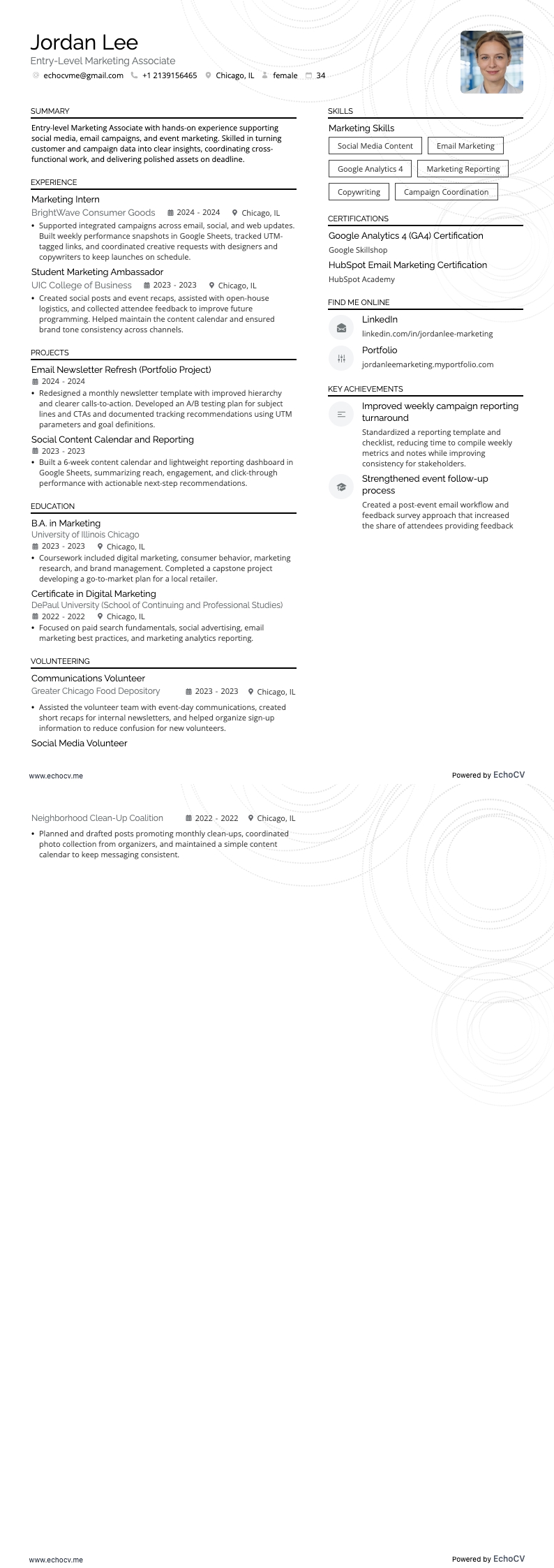 Marketingmedewerker op instapniveau example resume