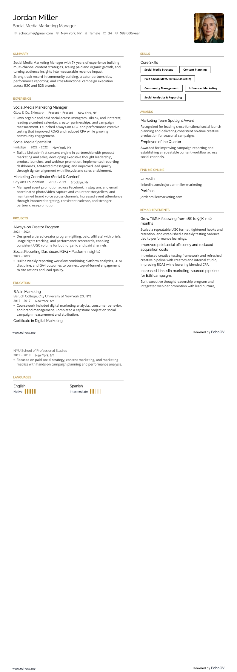 Quản lý Tiếp thị Mạng xã hội example resume