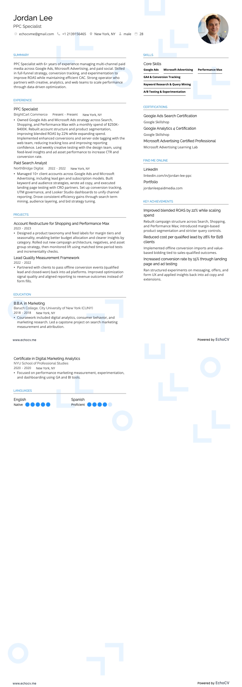 PPC Specialist example resume