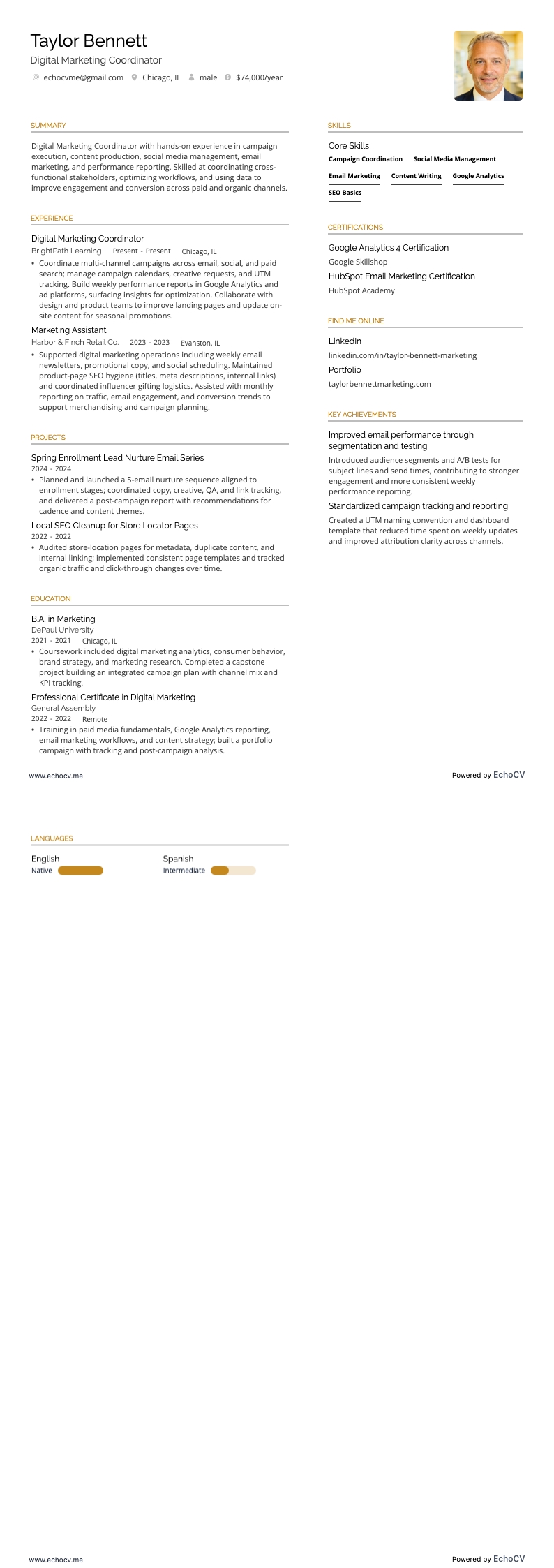 Digital Marketing Coordinator example resume