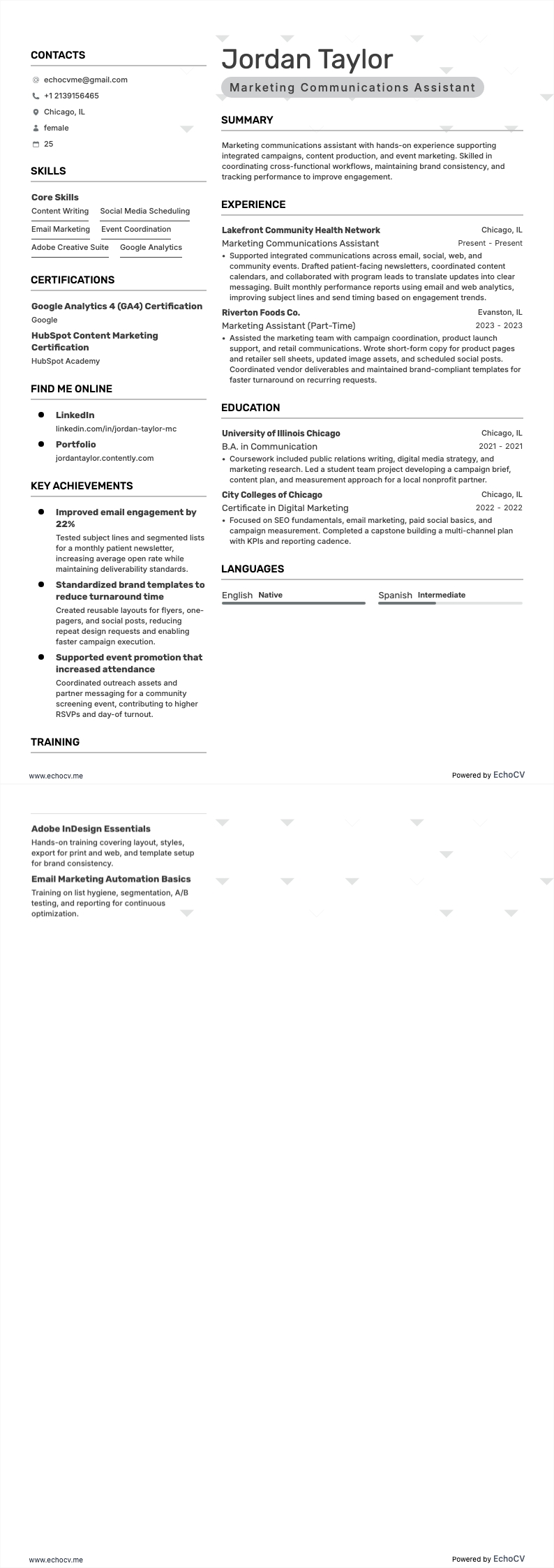 マーケティングコミュニケーションアシスタント example resume