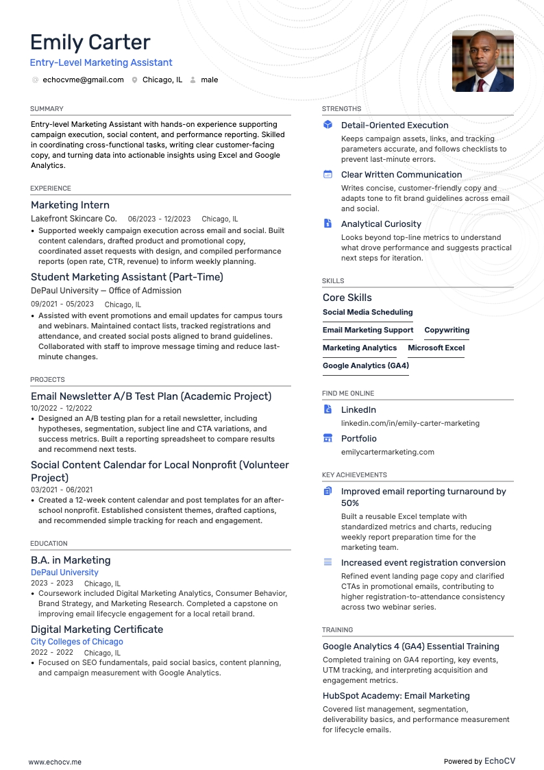 未経験向けマーケティングアシスタント example resume