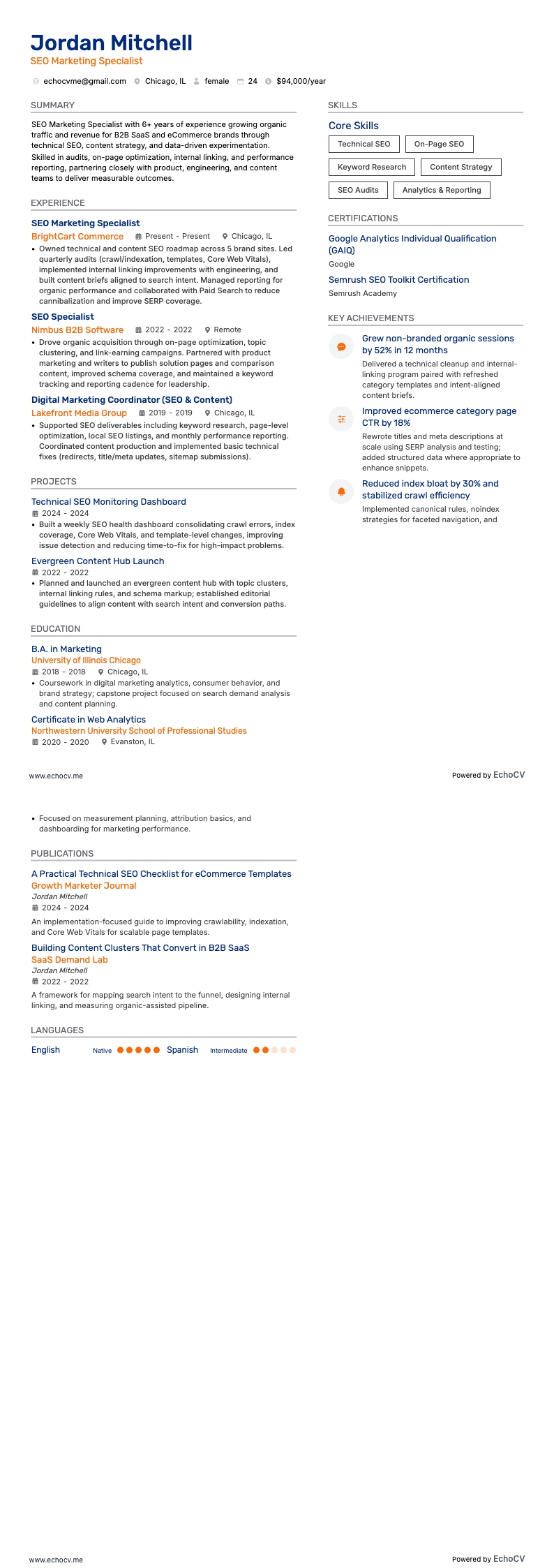 Marketing Specialist resume example