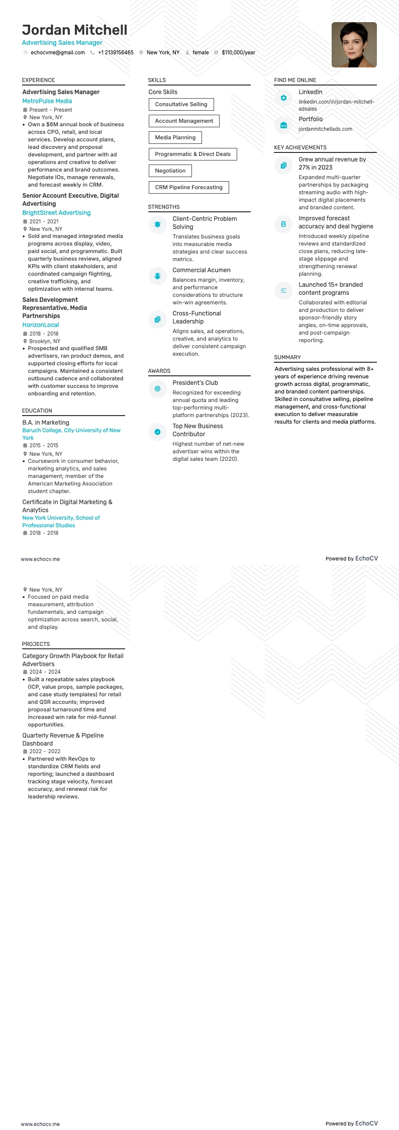 광고 resume example