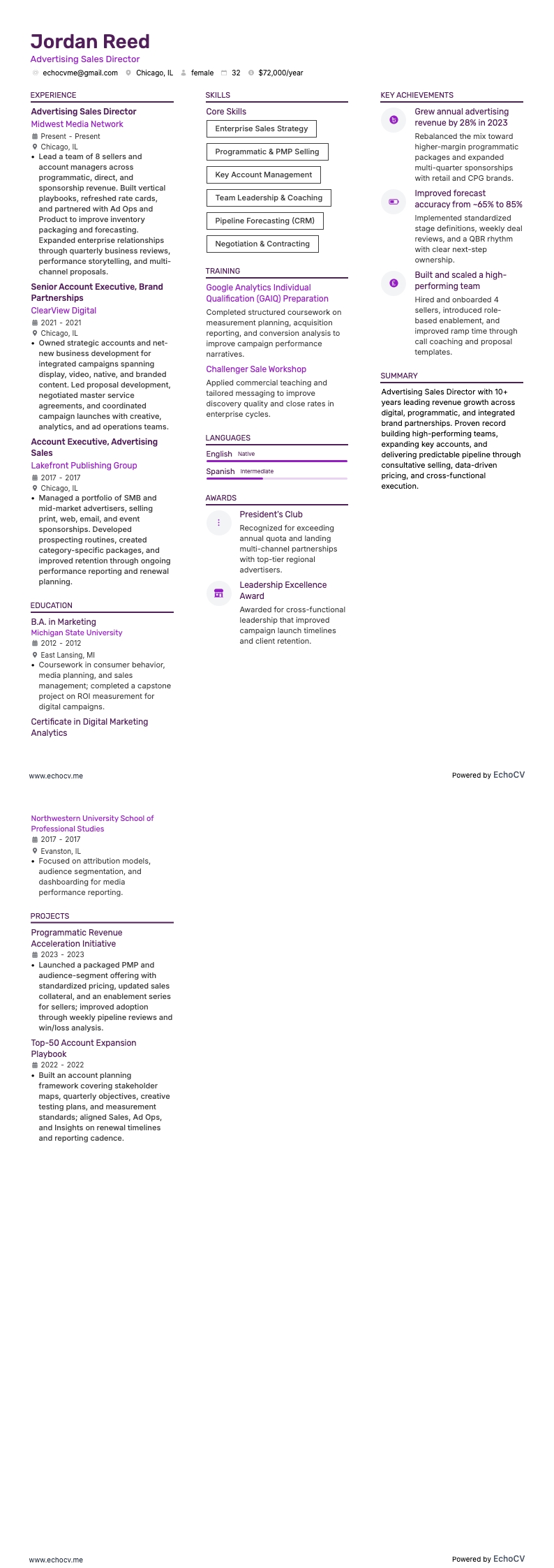 광고 영업 이사 example resume