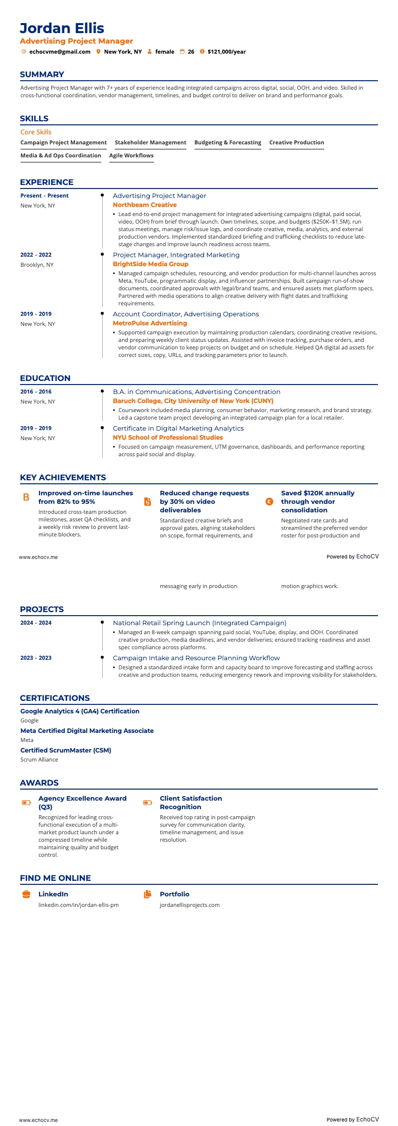 広告 resume example