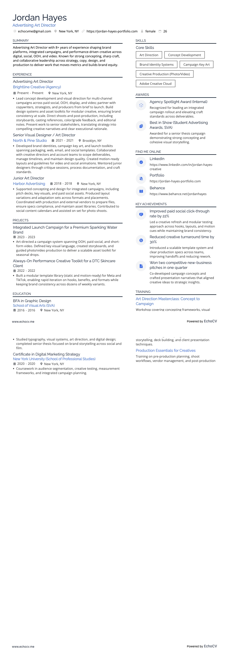 광고 아트 디렉터 example resume