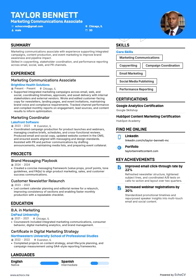 マーケティングコミュニケーション担当 example resume