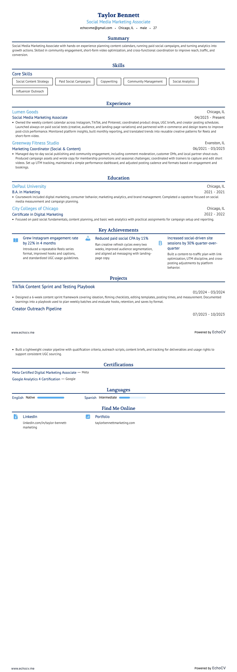 ソーシャルメディアマーケティング担当 example resume