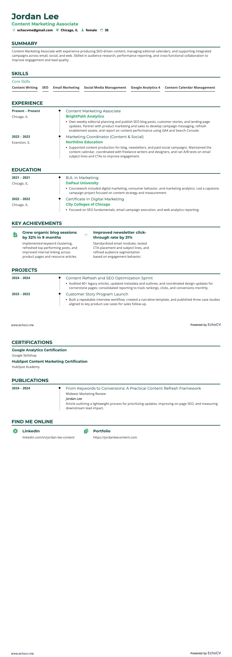 Chargé de marketing resume example