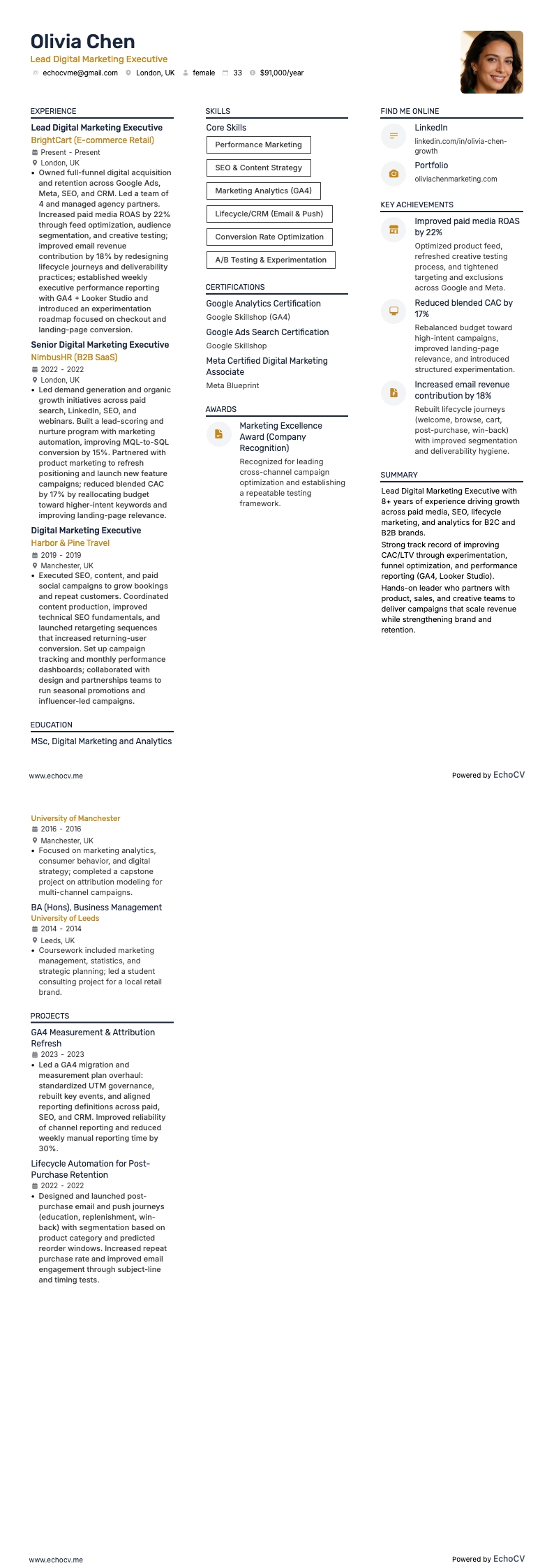 デジタルマーケティング責任者 resume example