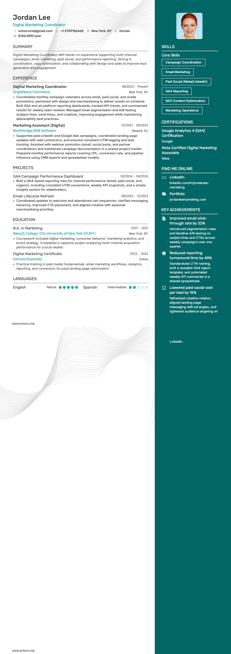 Điều phối viên marketing kỹ thuật số example resume