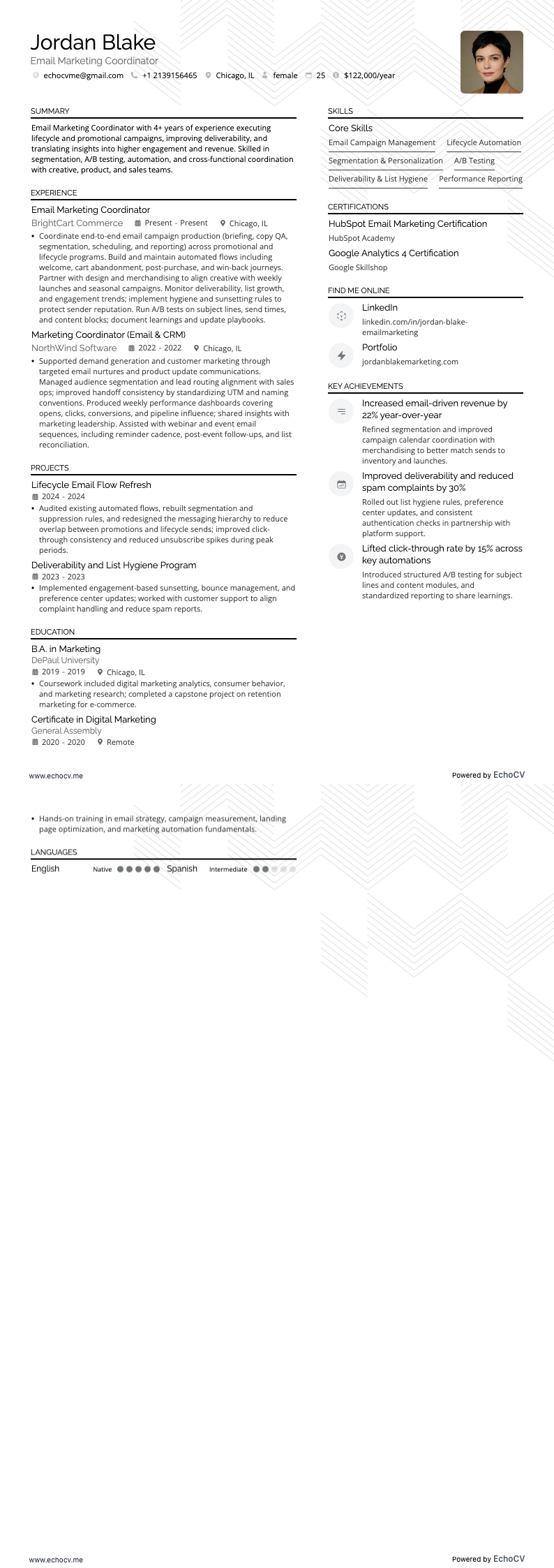 Điều phối viên tiếp thị qua email example resume