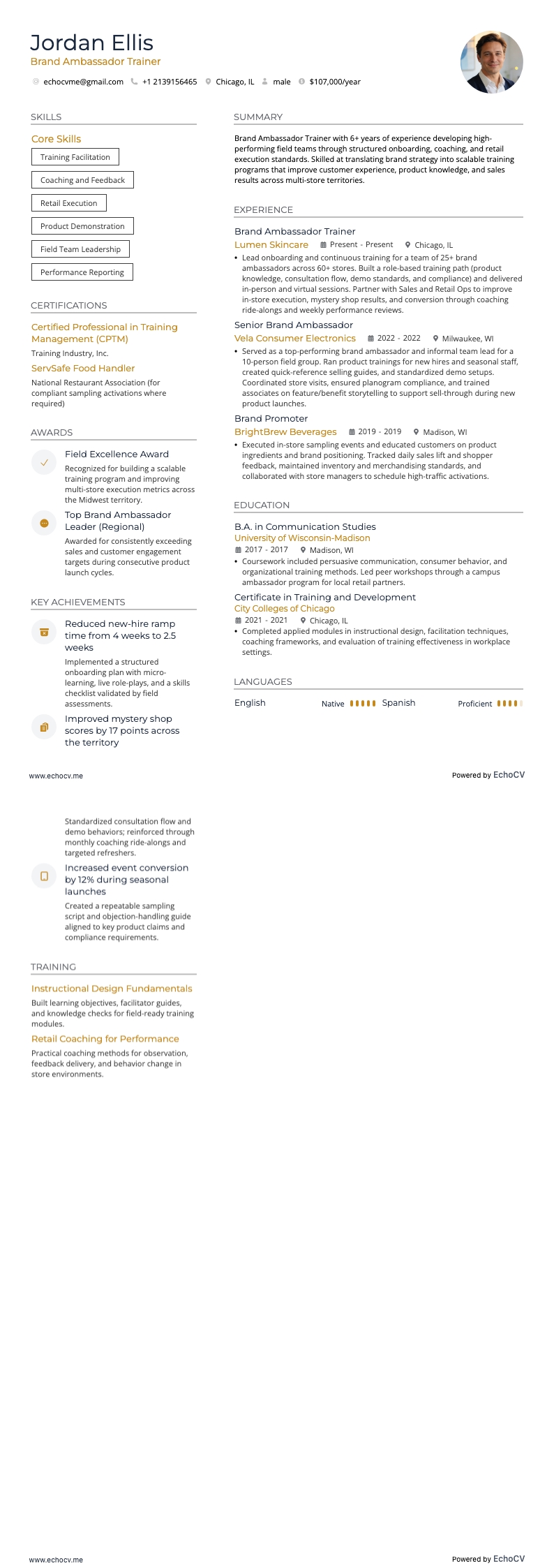 Formador de embaixadores da marca example resume