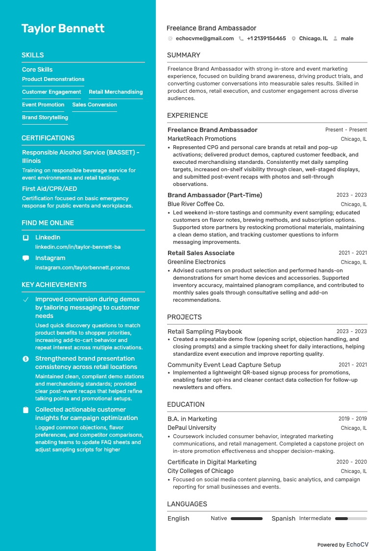 Embaixador da marca resume example