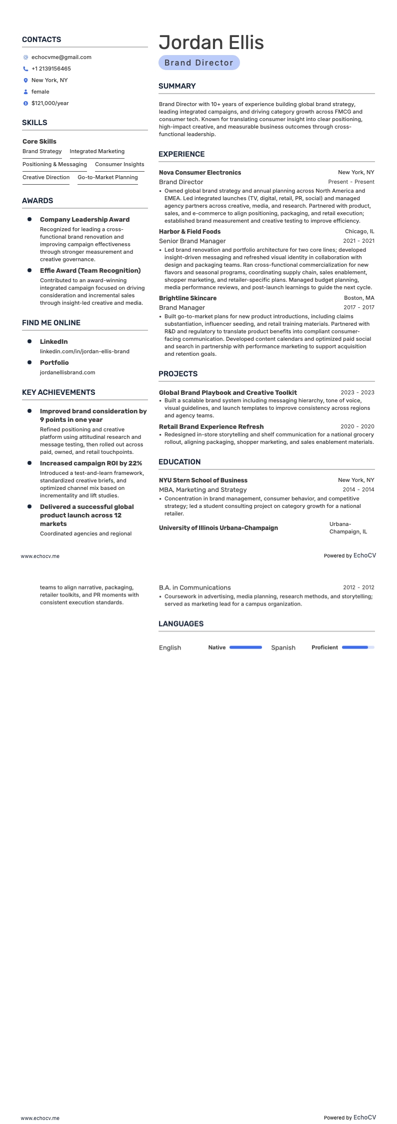 Brand Director example resume