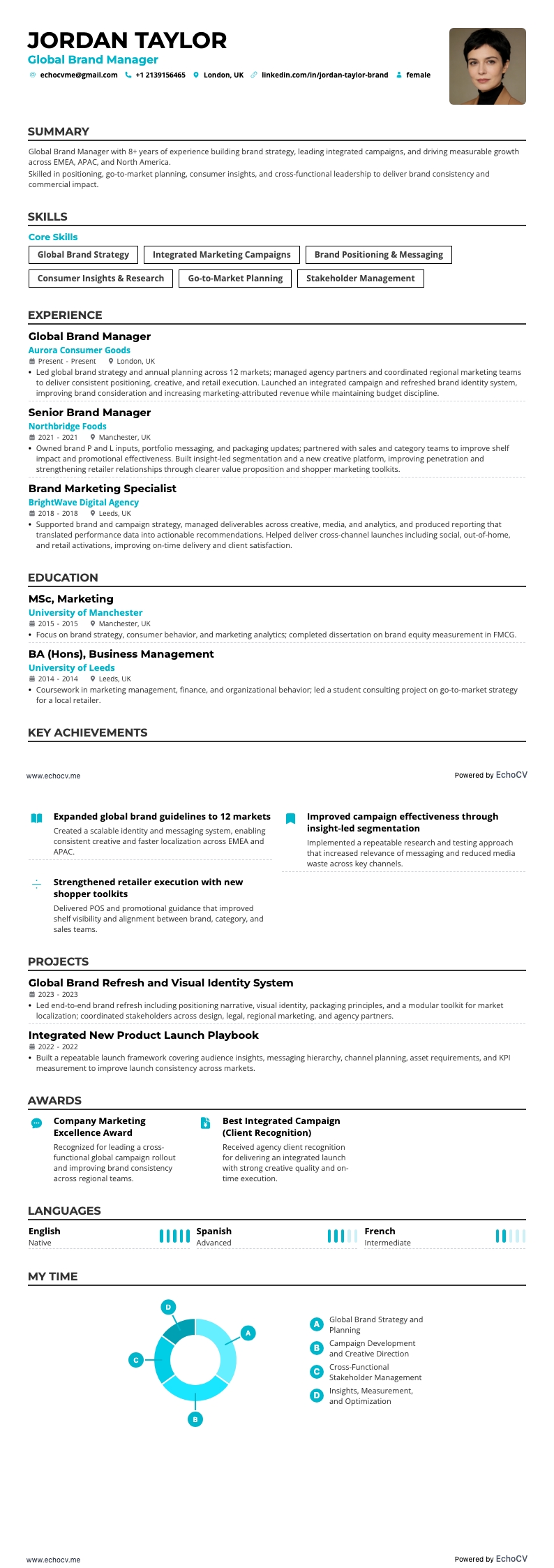 Global Brand Manager example resume