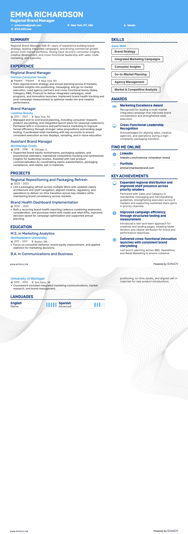 Regional Brand Manager example resume