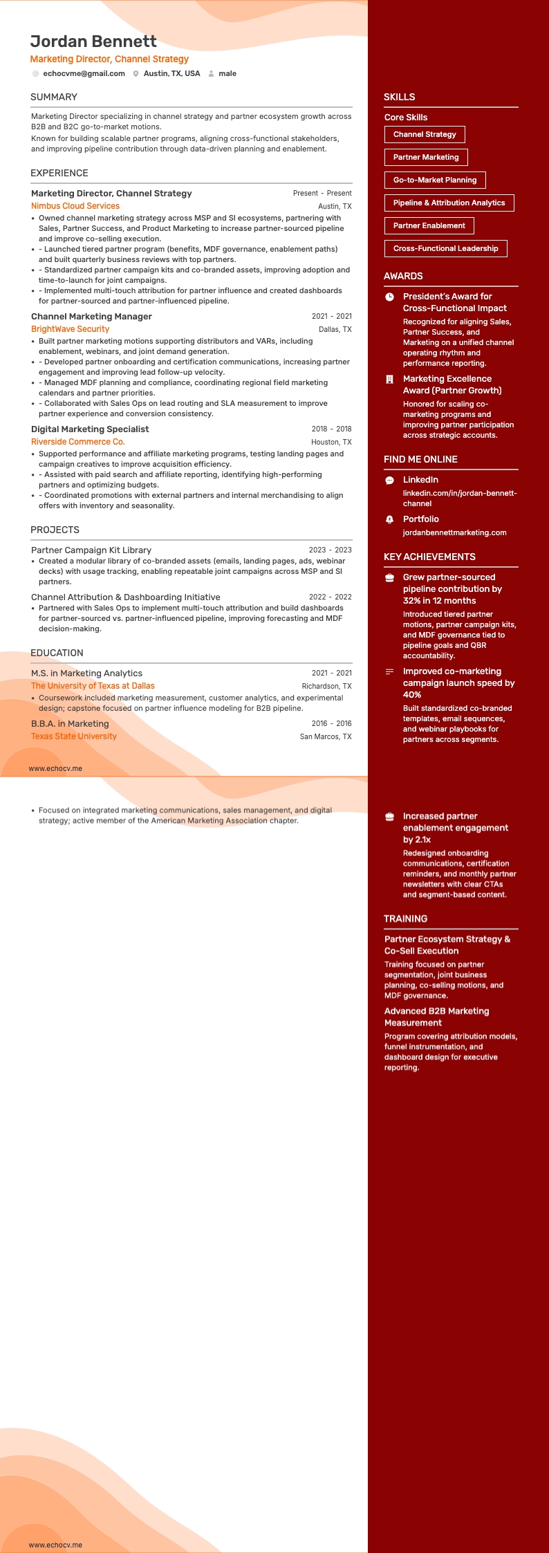 Diretor de Marketing resume example