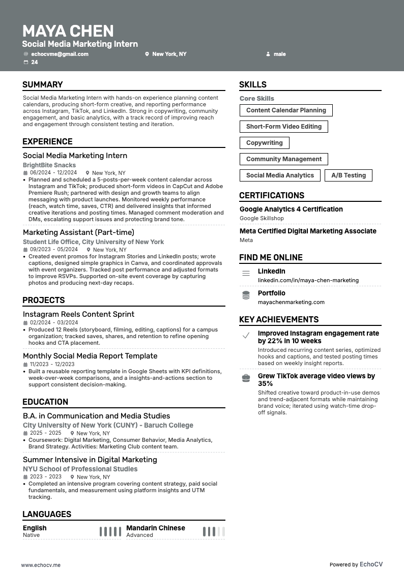 社交媒体营销实习生