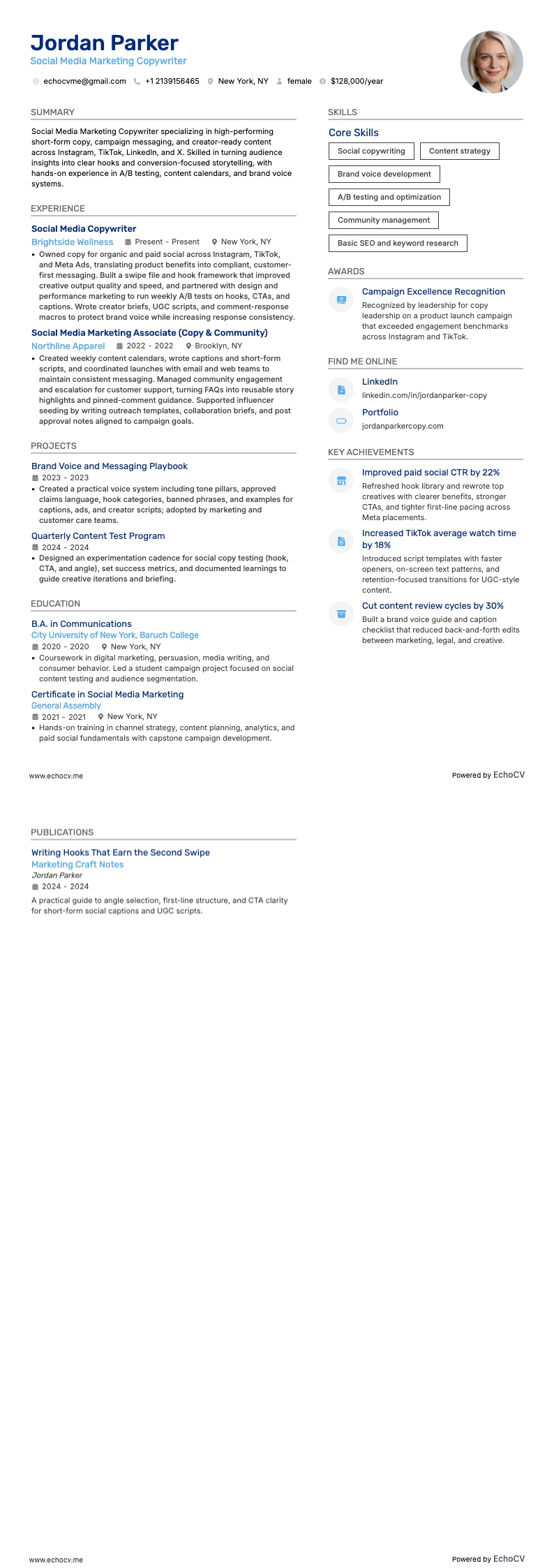 Social Media Marketing resume example