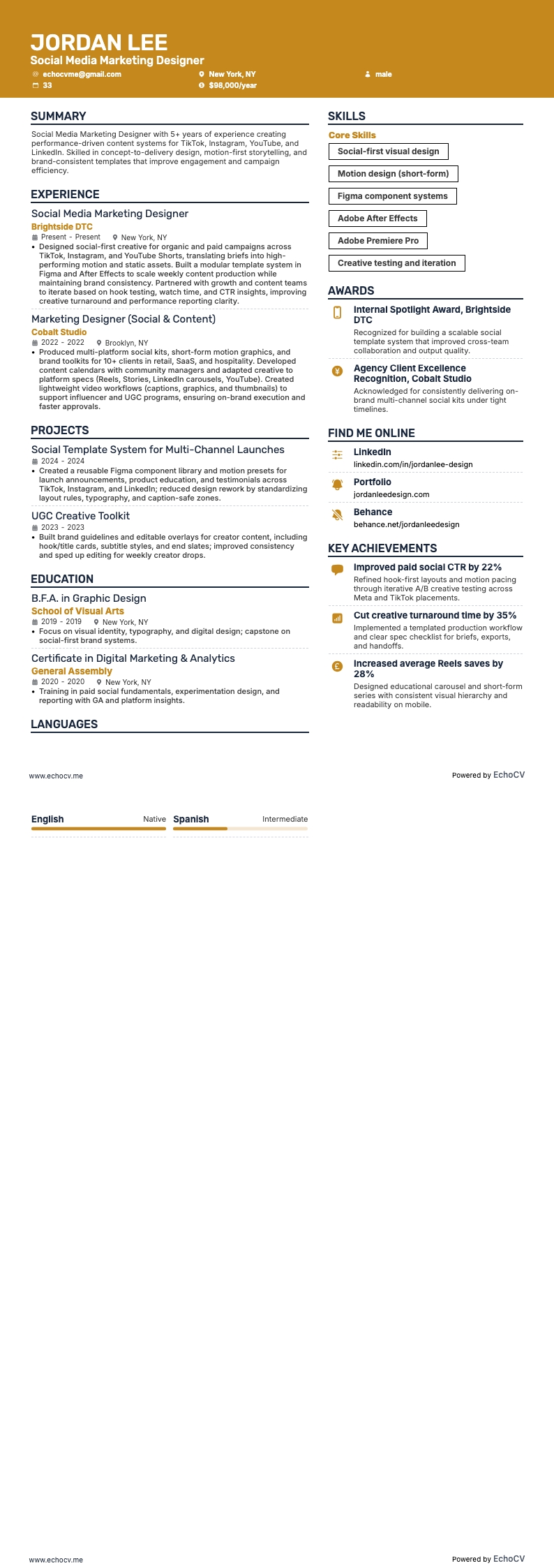 Social Media Marketing Designer example resume