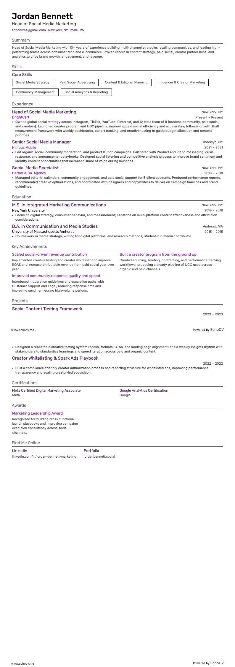 Head of Social Media Marketing full preview