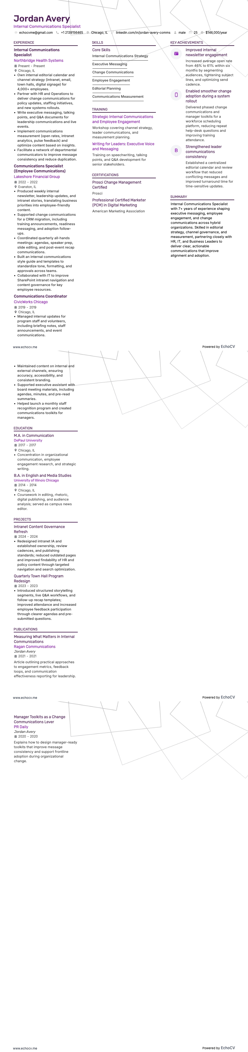 Internal Communications Specialist example resume