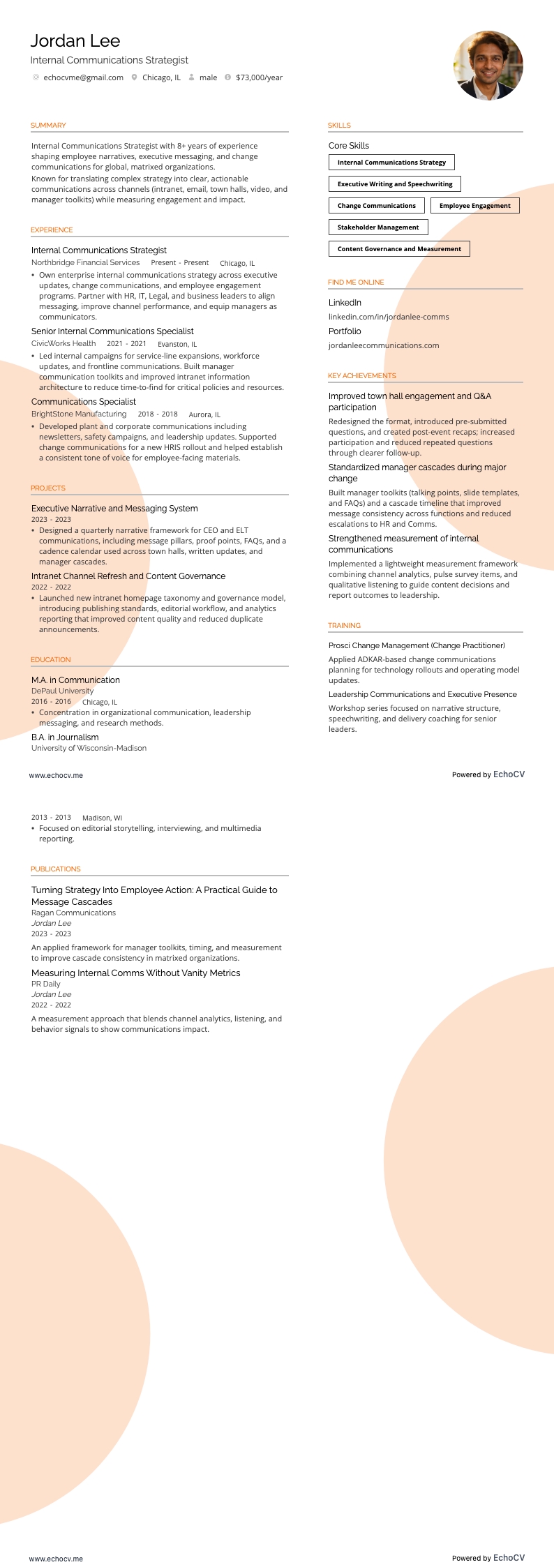 Internal Communications Strategist example resume