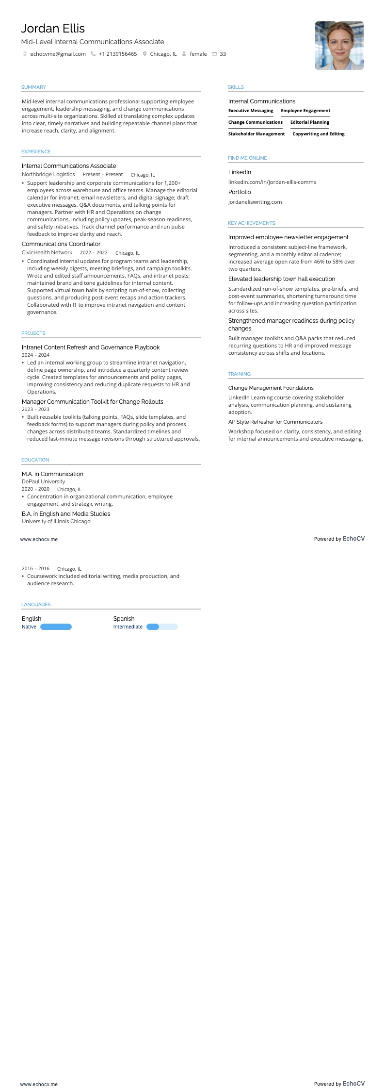 Interne Kommunikation resume example