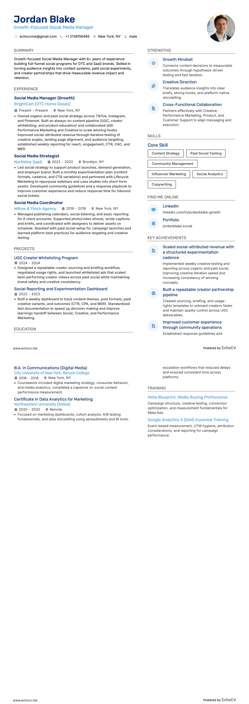 Responsable des réseaux sociaux resume example