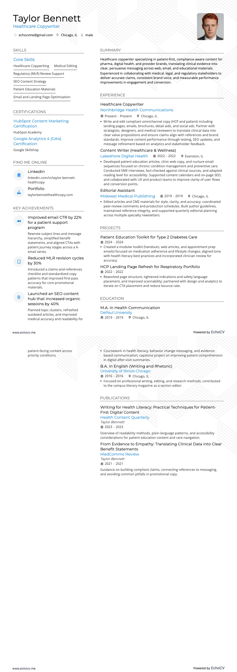 Healthcare Copywriter example resume