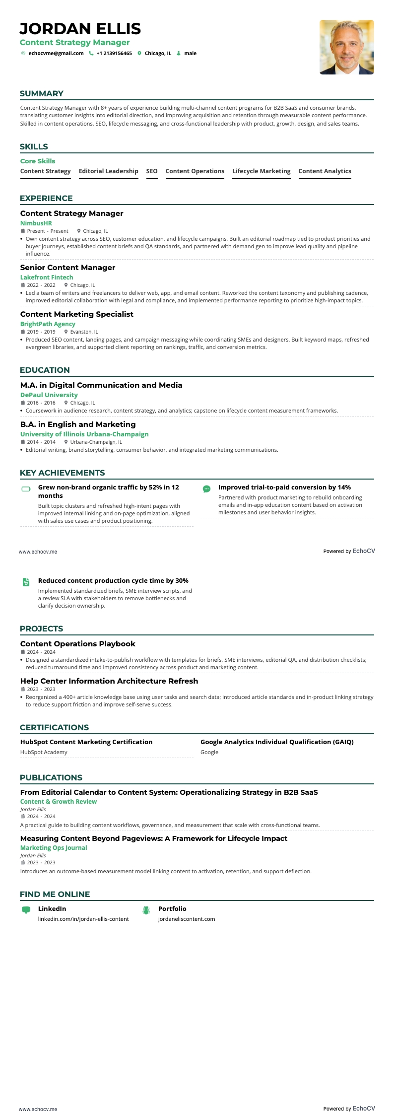 Content Strategy Manager example resume