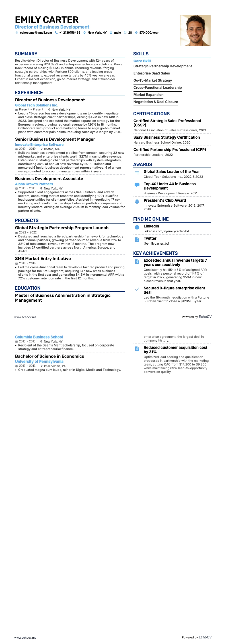 Affärsutveckling resume example