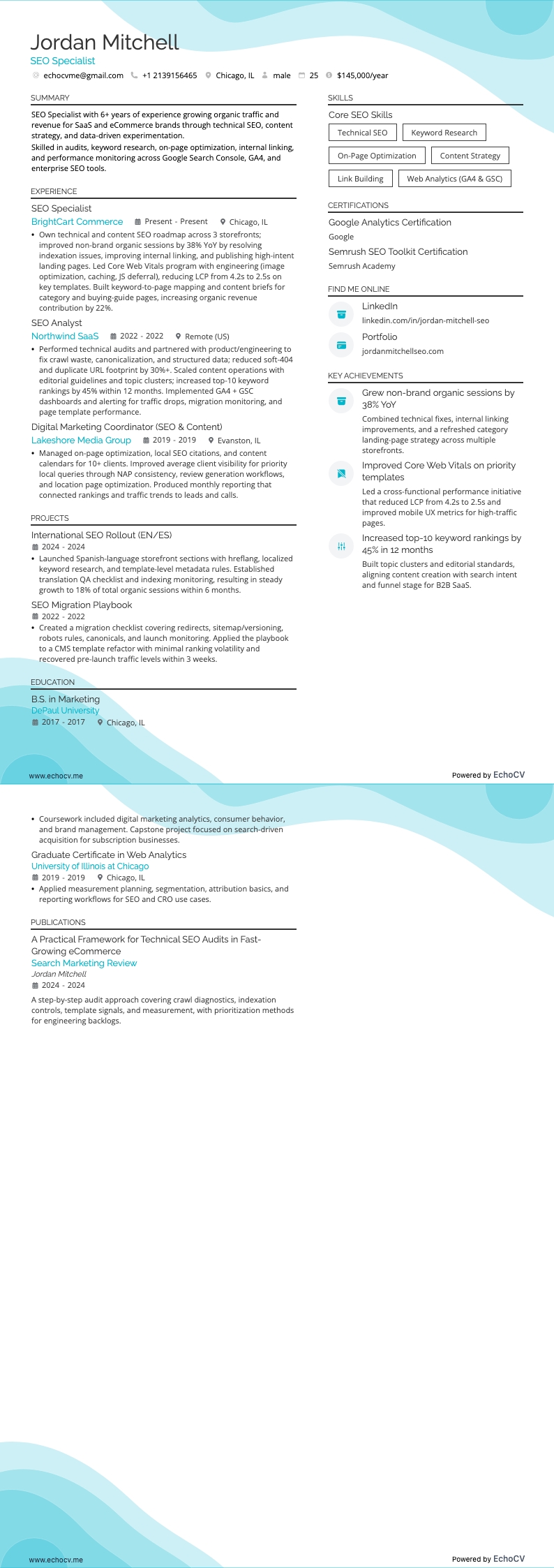 SEO Specialist example resume