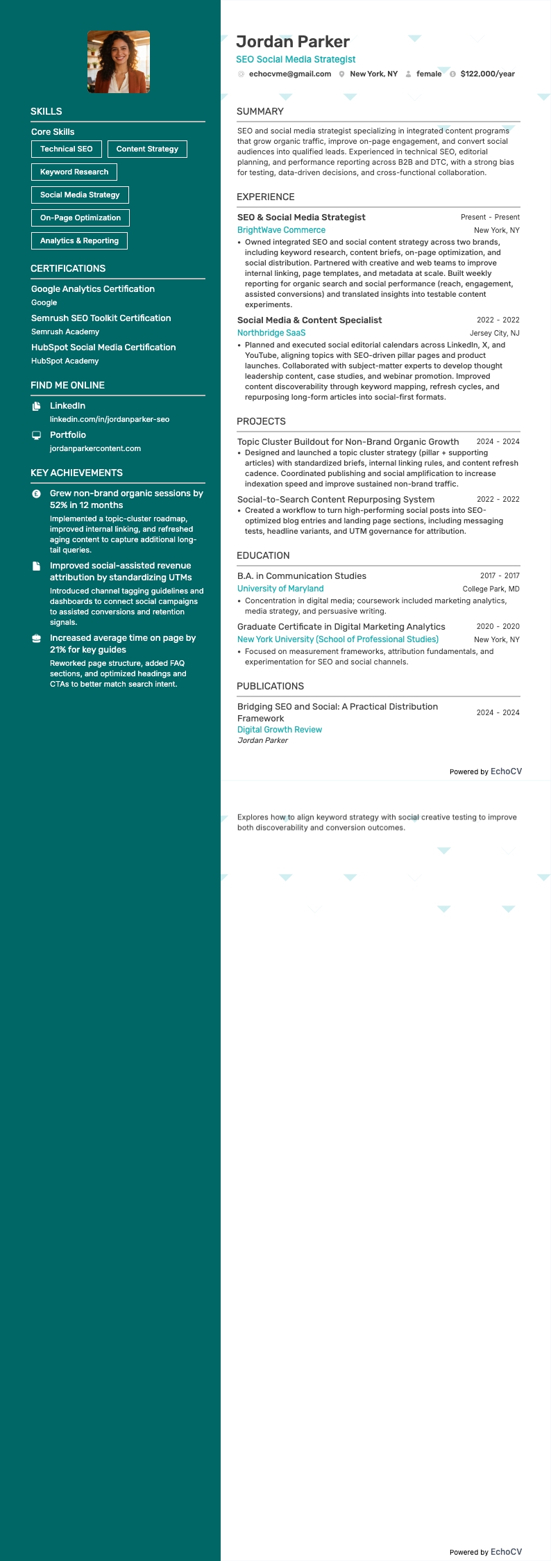 SEO Social Media Strategist example resume