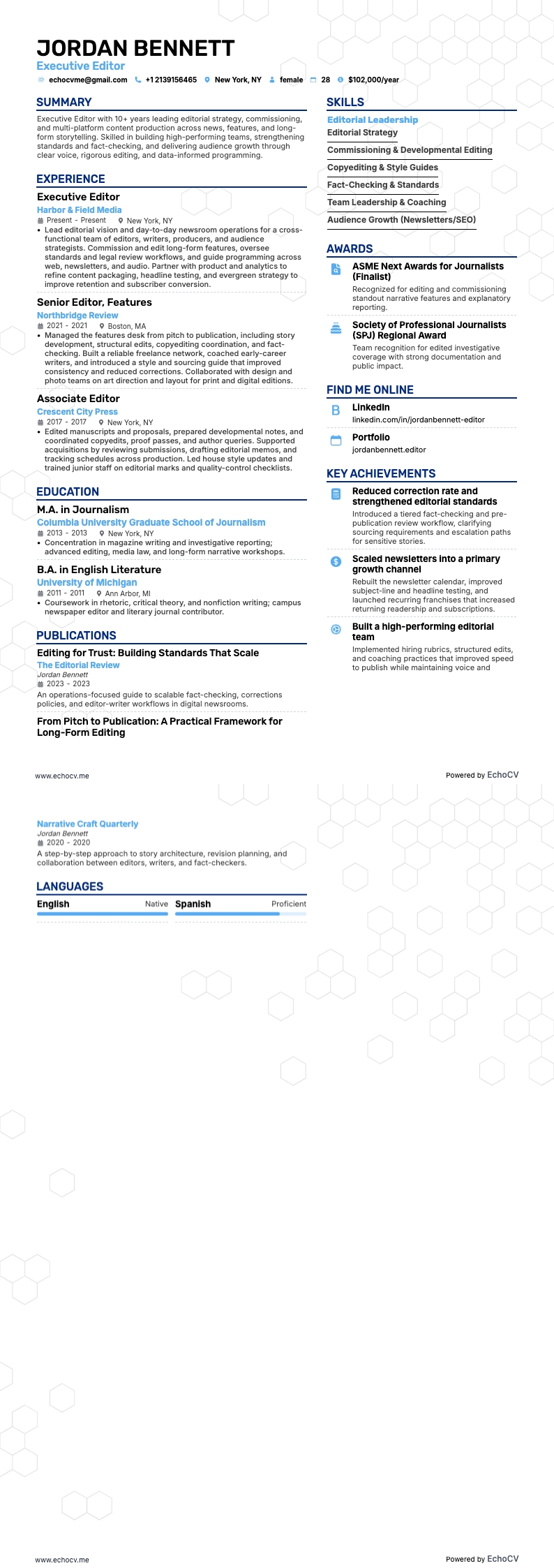 Executive Editor example resume