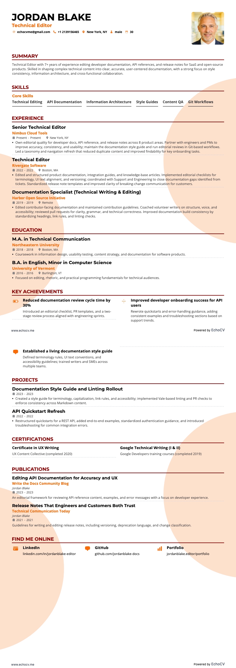 Technical Editor example resume